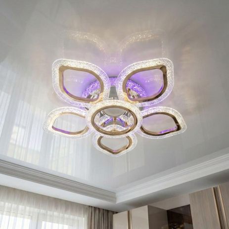 Люстра светодиодная с колонкой Diasha 55W до 12 м² цвет Хром+Золото J619/5+1HR+G MP3 3col dim