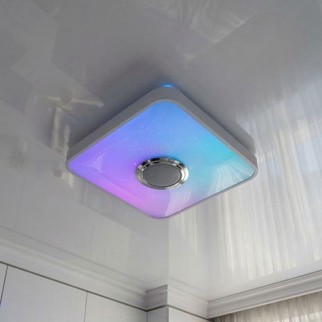 Світильник з керуванням через телефон Diasha 45W до 10 м² колір Білий+Хром DB-8501B/280x280RGB+MP3+T