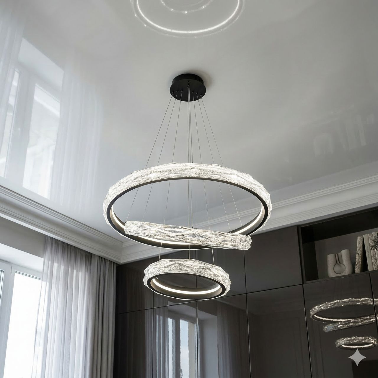 Люстра три кольца с регулировкой Diasha 250W до 40 м² цвет Черный 583-800+600+400BK Люстра три кольца с регулировкой Diasha 250W до 40 м² цвет Черный 583-800+600+400BK