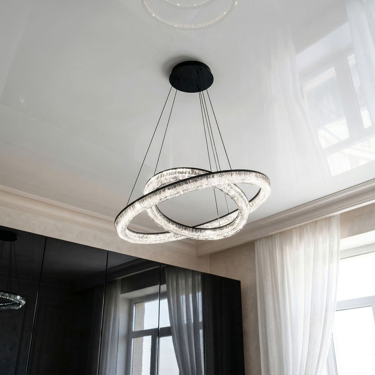 Подвесная люстра кольца в зал Diasha 66W до 16 м² цвет Черный 1712/600+400BK Подвесная люстра кольца в зал Diasha 66W до 16 м² цвет Черный 1712/600+400BK