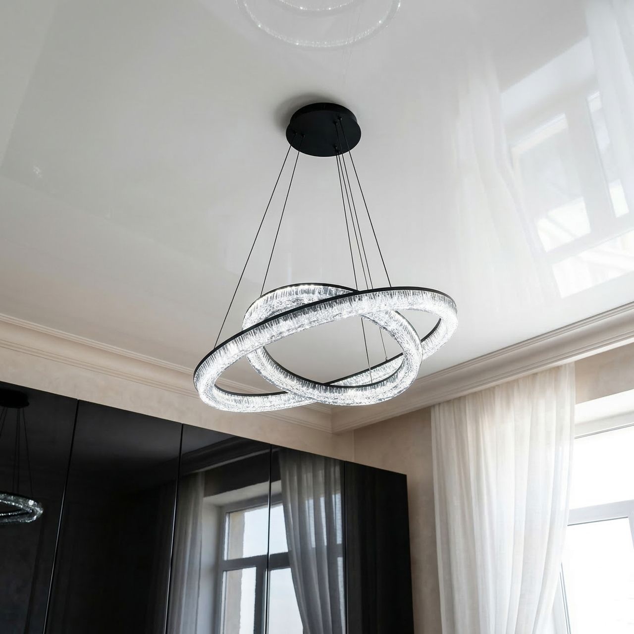 Светодиодная люстра два яруса Diasha 78W до 18 м² цвет Черный D9711/600+400BK Светодиодная люстра два яруса Diasha 78W до 18 м² цвет Черный D9711/600+400BK