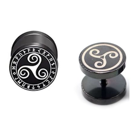 Мужские серьги-штанги кельтский Трискель Трискелион спираль в стиле викингов серьга штанга 1шт черный цвет