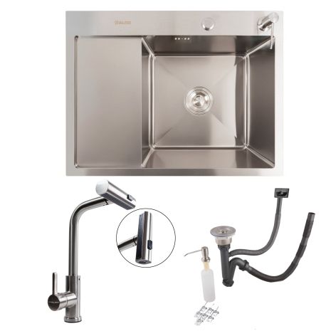 Комплект 2в1 кухонная мойка Handmade CM 65*50 R нержавейка + смеситель XK08A VALESO