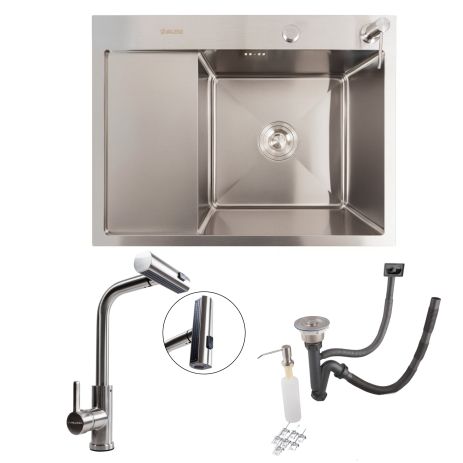 Комплект 2в1 кухонная мойка Handmade CM 65*50 R нержавейка + смеситель XK08A VALESO