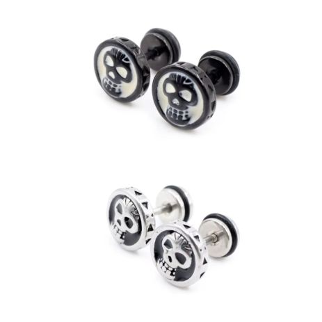 Серьги-гвоздики Череп с черепом из стали серьги-штанги круглые мужские 1шт Серьги-гвоздики Череп с черепом из стали серьги-штанги круглые мужские 1шт