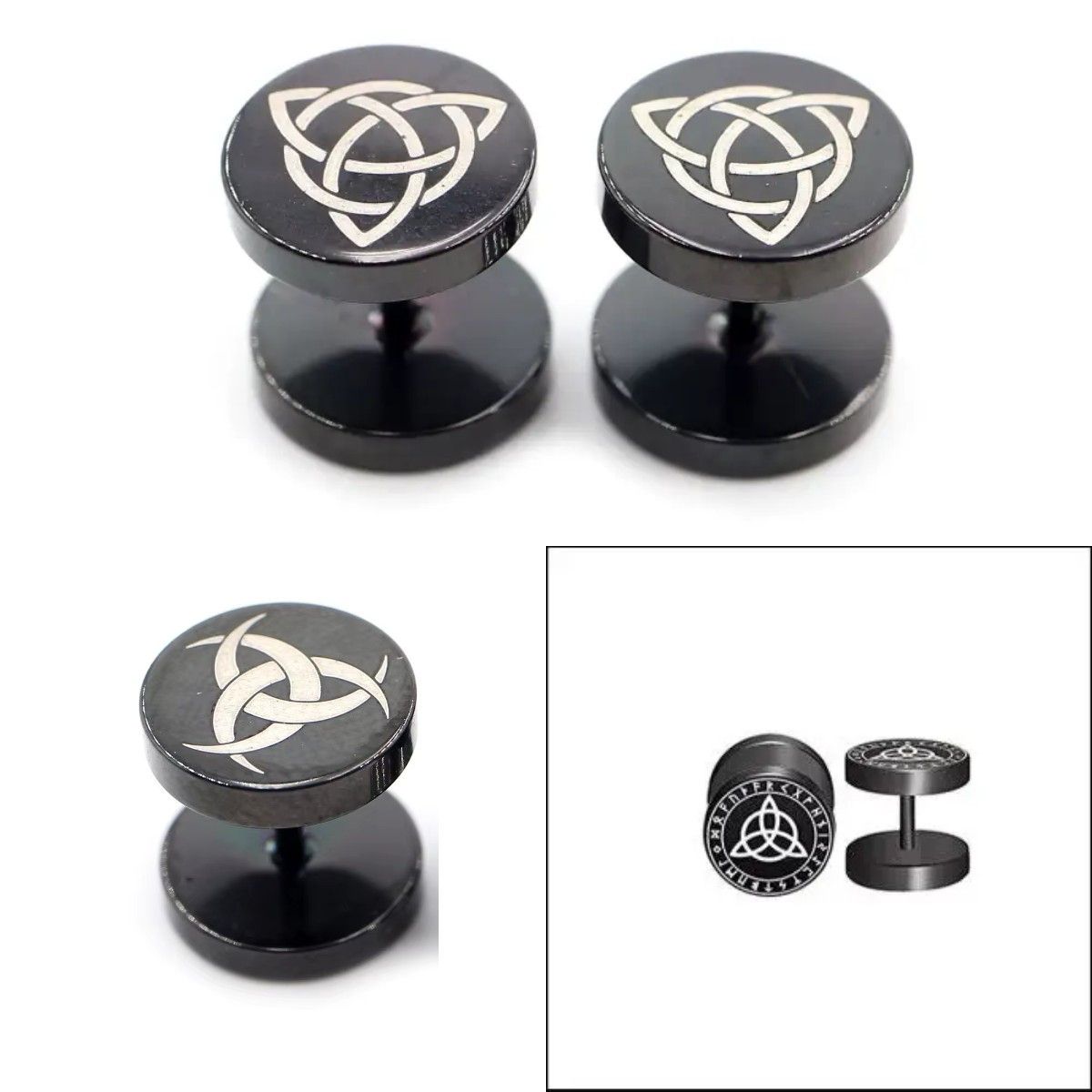 Мужские серьги-штанги с руной Трикветр амулет талисман Кельтский узел в стиле викингов 1шт Мужские серьги-штанги с руной Трикветр амулет талисман Кельтский узел в стиле викингов 1шт