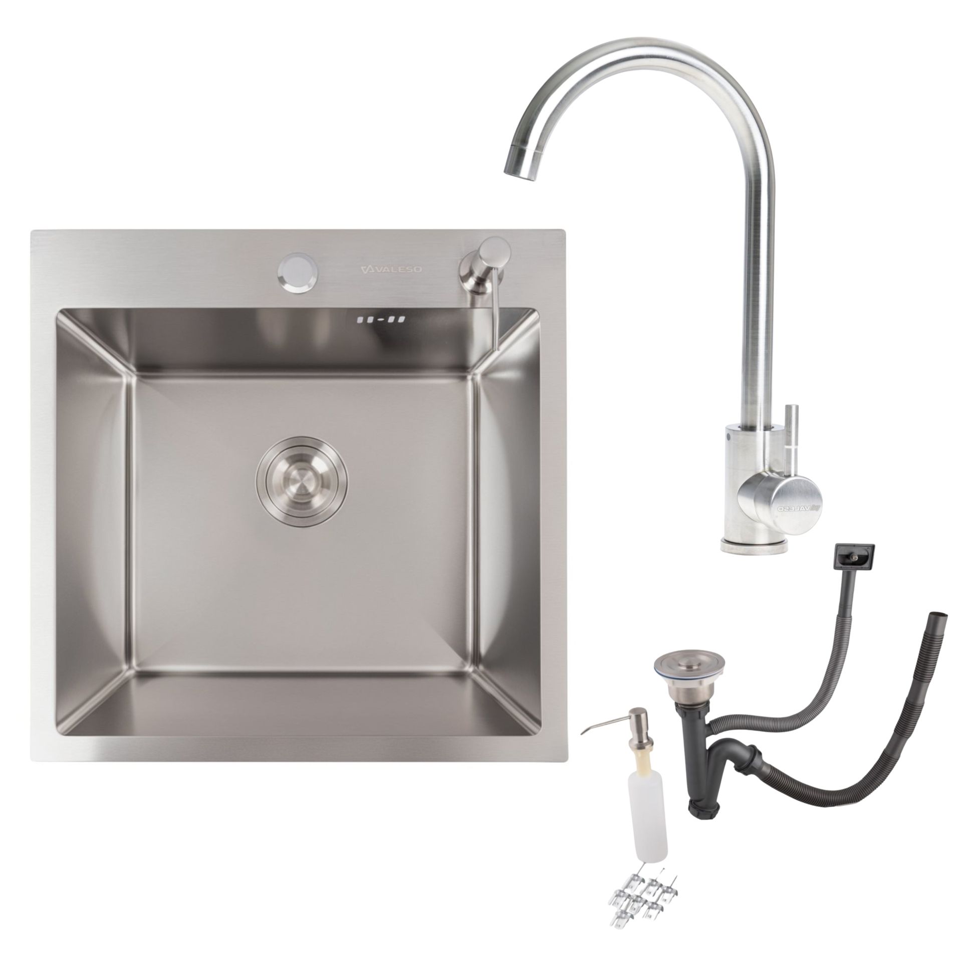 Комплект 2в1 кухонная мойка Handmade 50*50 ECN нержавейка (2.0/0.55) + смеситель 56 NESP VALESO Комплект 2в1 кухонная мойка Handmade 50*50 ECN нержавейка (2.0/0.55) + смеситель 56 NESP VALESO