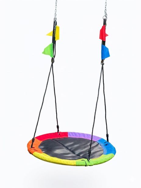 Дитяча підвісна гойдалка гніздо лелеки з прапорцями 100 см 150кг Дитяча підвісна гойдалка гніздо лелеки з прапорцями 100 см 150кг