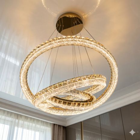 Світлодіодна люстра три кільця Diasha 270W до 40 м² колір Золото MD6027/800+600+400S-gold