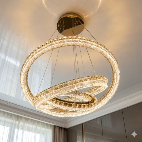 Светодиодная люстра три кольца Diasha 270W до 40 м² цвет Золото MD6027/800+600+400S-gold