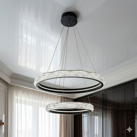 Подвесная люстра два кольца в спальню Diasha 200W до 35 м² цвет Черный 583-800+500BK