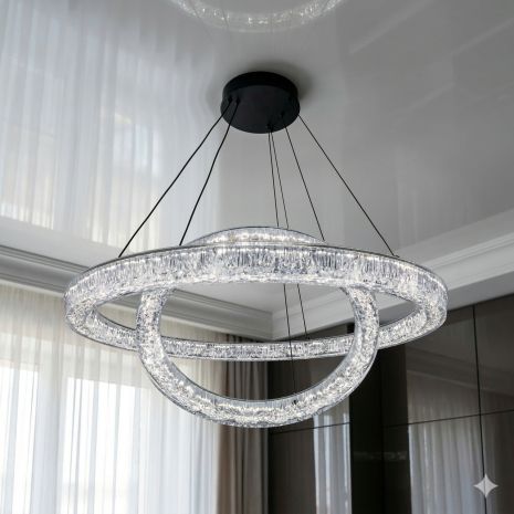 Каскадная люстра два кольца Diasha 66W до 16 м² цвет Красный 1712/600+400ABK