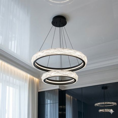 Люстра два кольца в современный зал Diasha 152W до 25 м² цвет Черный 583-600+400BK