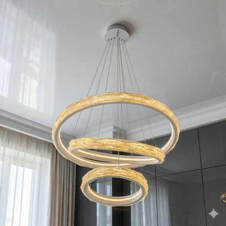 Люстра на три кольца в гостиную Diasha 250W до 40 м² цвет Белый 583-800+600+400WH