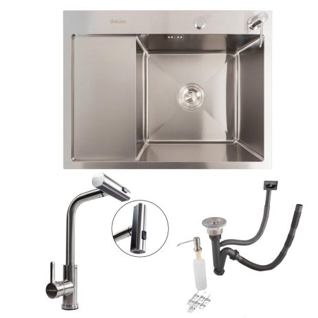 Комплект 2в1 кухонная мойка Handmade CM 65*50 R нержавейка + смеситель XK08A VALESO