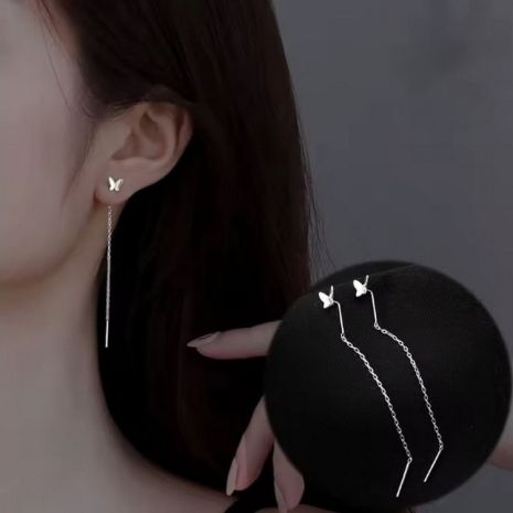 Сережки протяжки довгі з метеликом вечірні китиці метелики з ланцюжком