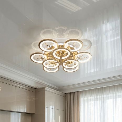 Лід люстра стельова Diasha 140W до 20 м² колір Золото 8135/6+3G 3col dim