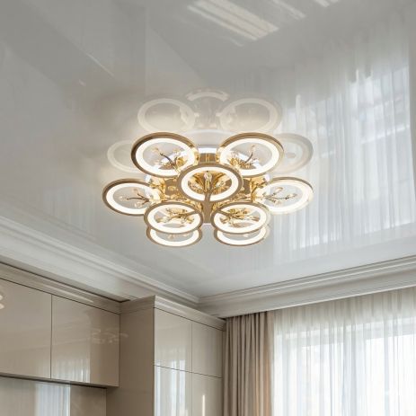 Лед люстра потолочная Diasha 140W до 20 м² цвет Золото 8135/6+3G 3col dim