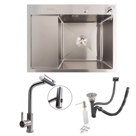 Комплект 2в1 кухонная мойка Handmade CM 65*50 R нержавейка + смеситель XK08A VALESO