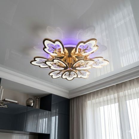 Люстра для спальні листочки Led Diasha 185W до 30 м² колір Золото 8148/6+3G 3col dim