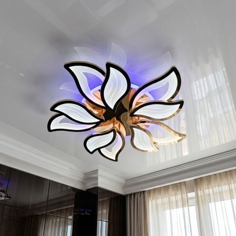 Люстра у вітальню з листочками Diasha 130W до 20 м² колір Золото 9033/5G LED 3color dimmer