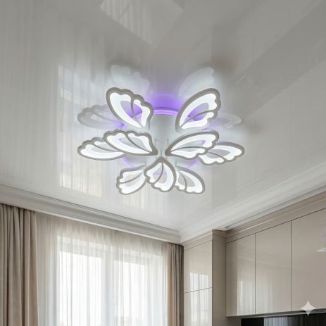 Люстра з пультом листочки Diasha 140W до 20 м² колір Білий 8166/6+3WH 3col dim