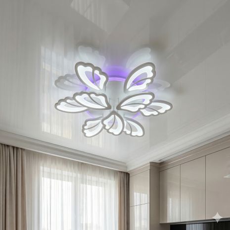 Люстра з пультом листочки Diasha 140W до 20 м² колір Білий 8166/6+3WH 3col dim
