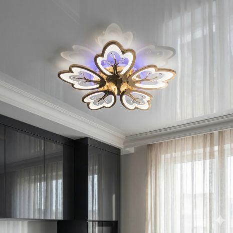 Світлодіодна люстра листочки Diasha 90W до 20 м² колір Золото 8148/5G LED 3color dimmer