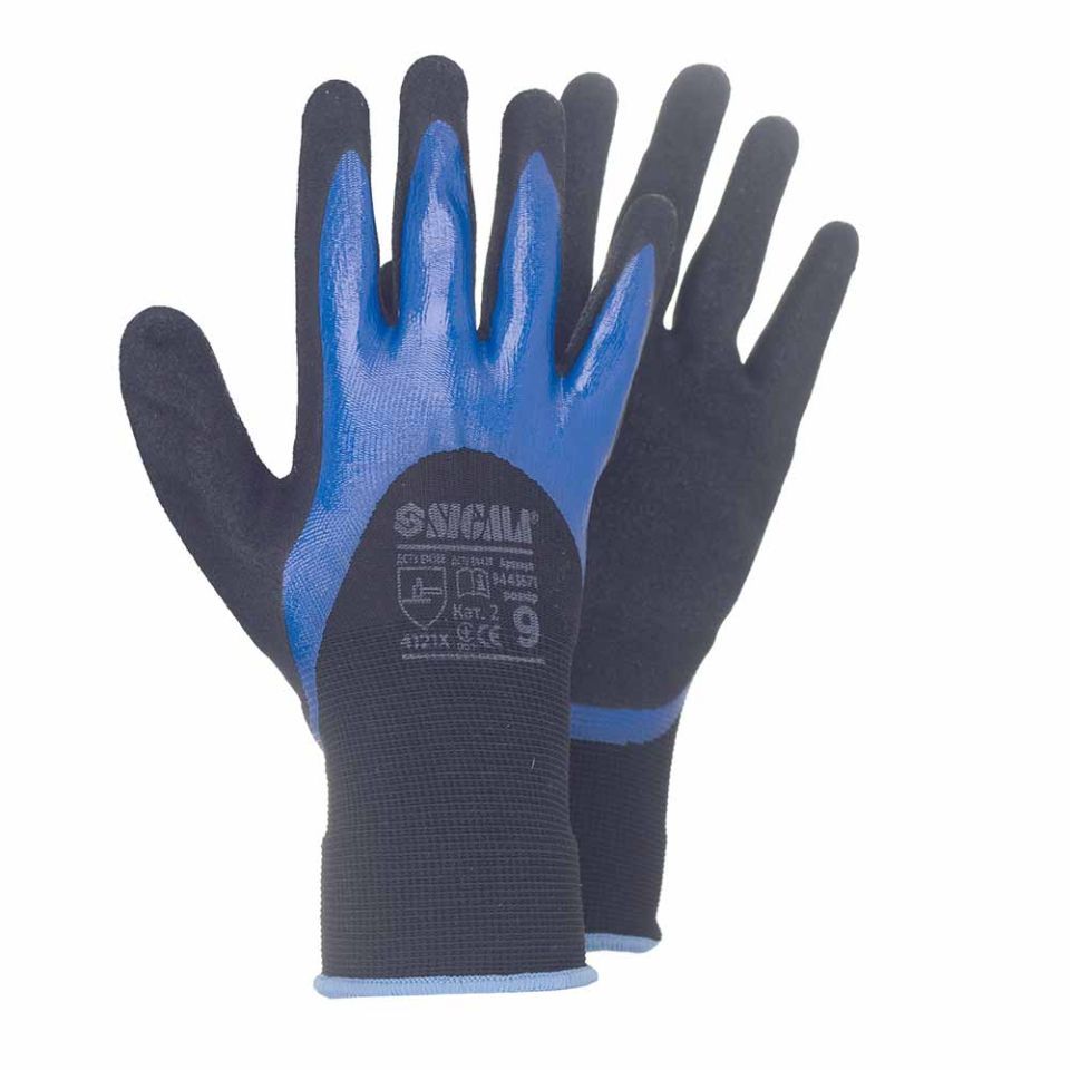 Перчатки трикотажные с двойным нитриловым покрытием р9 (сине-черные, манжет) SIGMA 9443671 Перчатки трикотажные с двойным нитриловым покрытием р9 (сине-черные, манжет) SIGMA 9443671
