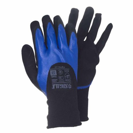 Трикотажні рукавички з подвійним нітриловим покриттям р10 (синьо-чорні, манжет) SIGMA 9443681 Трикотажні рукавички з подвійним нітриловим покриттям р10 (синьо-чорні, манжет) SIGMA 9443681