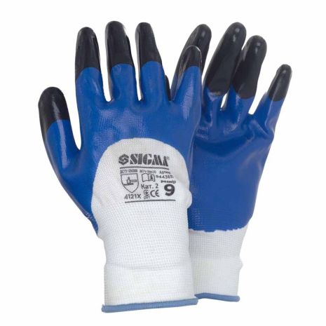 Трикотажные перчатки с частичным нитриловым покрытием и усиленными пальцами р9 (сине-черные, манжет) SIGMA 9443631