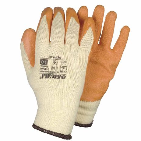 Рукавички кринкл трикотажні із частковим латексним покриттям р10 (оранж, манжет) SIGMA 9445461