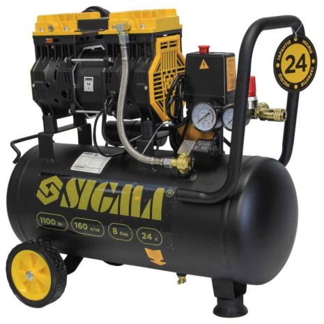 Компрессор двухцилиндровый безмасляный 1.1кВт 1400об/мин 160л/мин 8бар 58дБ 24л SIGMA 7042521 Компрессор двухцилиндровый безмасляный 1.1кВт 1400об/мин 160л/мин 8бар 58дБ 24л SIGMA 7042521