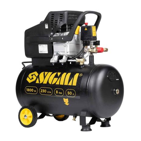 Компресор одноциліндровий 1.8кВт 230л/хв 8бар 50л (2 крана) SIGMA 7043141