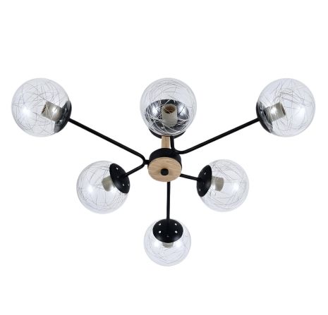 Люстра стельова на 6 плафонів VALESO XL25089-6 для вітальні та спальні Чорний XL25089-6