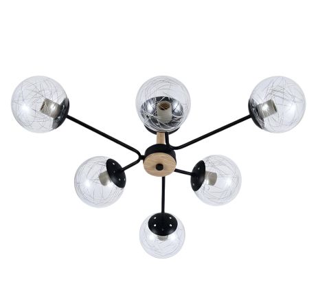 Люстра стельова на 6 плафонів VALESO XL25089-6 для вітальні та спальні Чорний XL25089-6