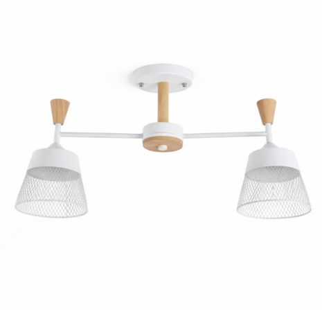 Люстра стельова на 2 плафони з елементами дерева VALESO XL25020-2 для спальні та передпокою Білий