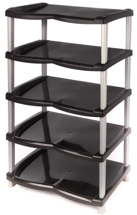 Полка для обуви 5 уровней "Нормал" черно-серая