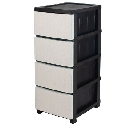 Комод ротанг на 4 ящика 35*45*86 см бело-черный