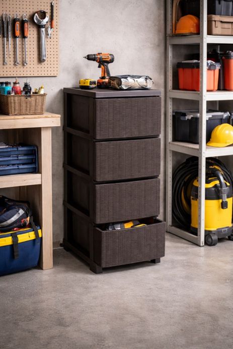 Комод ротанг на 4 ящика 35*45*86 см коричневый