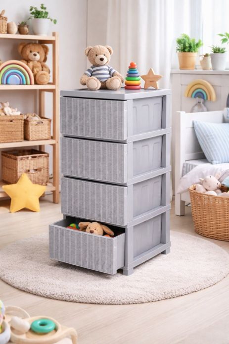 Комод ротанг на 4 ящика 35*45*86 см серый металлик