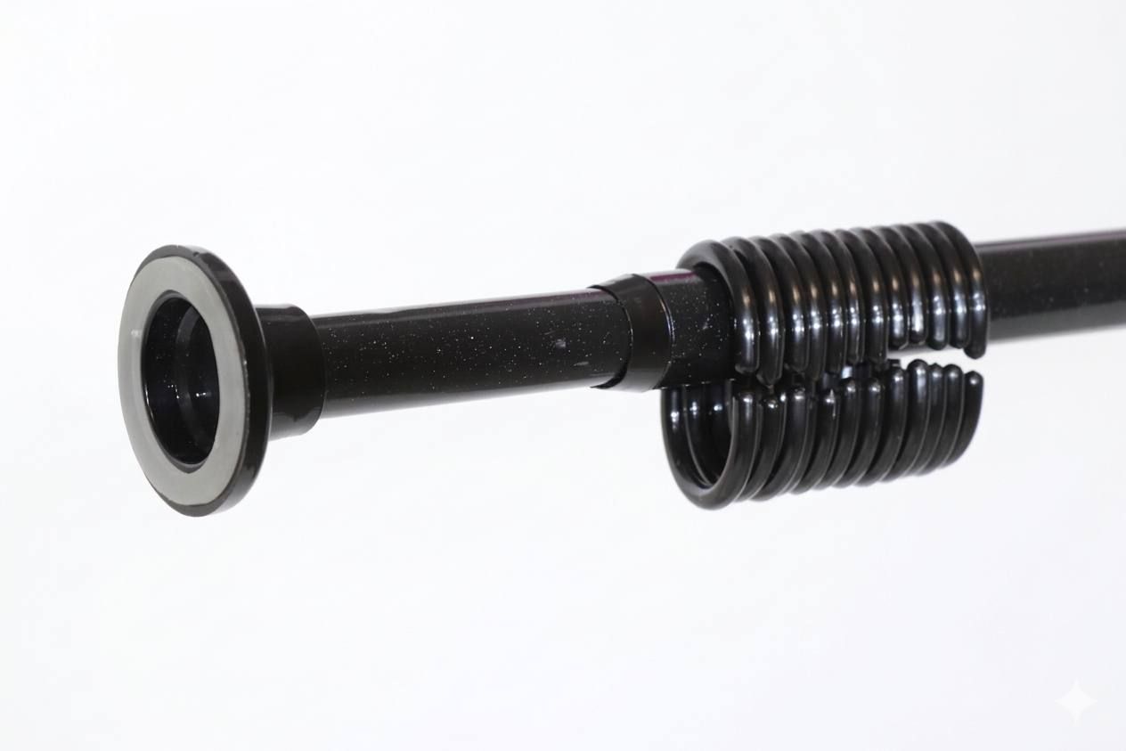 Карниз для шторки у ванну 115-200 см чорний з кільцями Карниз для шторки у ванну 115-200 см чорний з кільцями