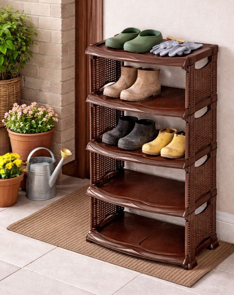 Полка для обуви 5 уровней "Ротанг" коричневая