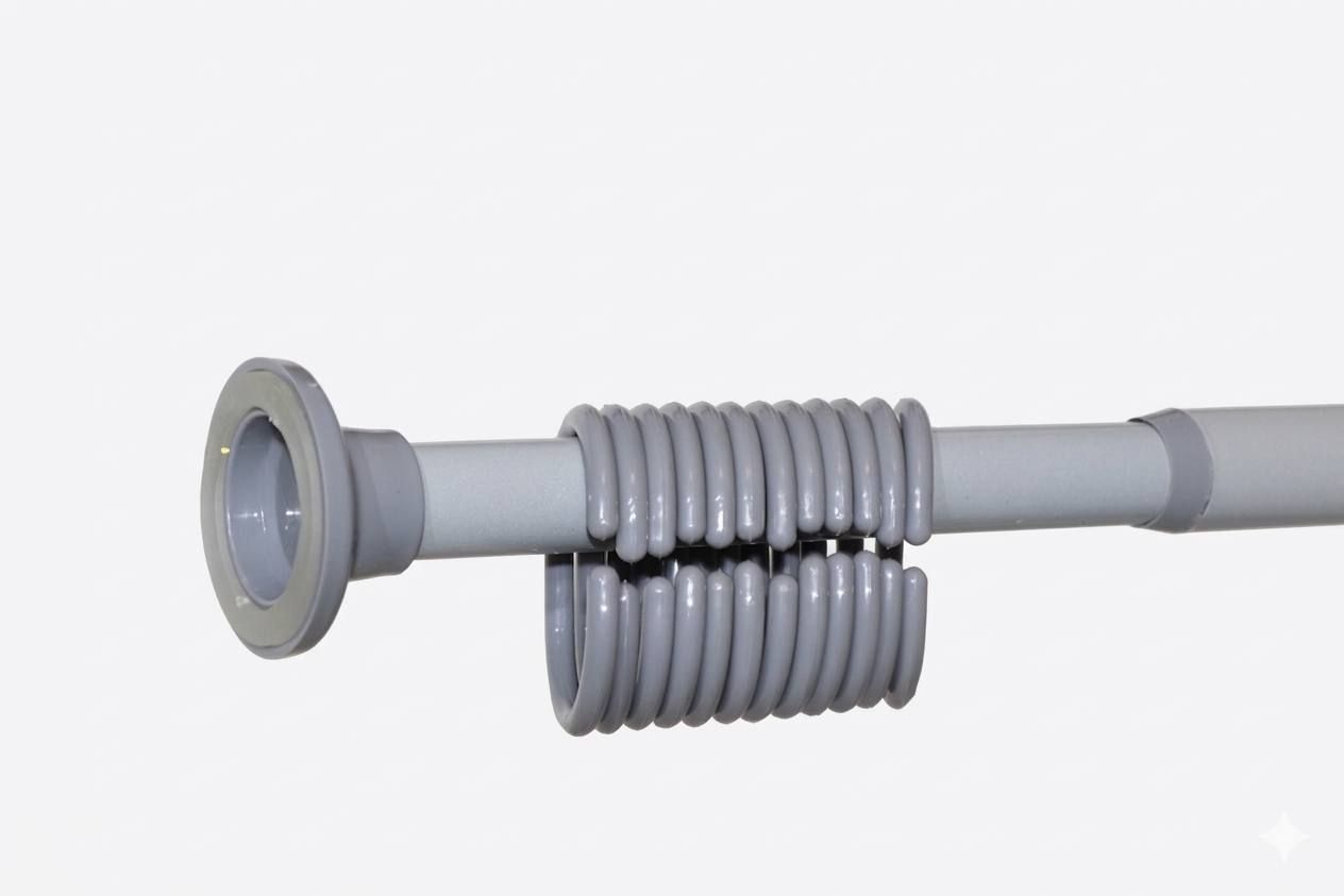 Карниз для шторки у ванну 115-200 см сірий з кільцями Карниз для шторки у ванну 115-200 см сірий з кільцями