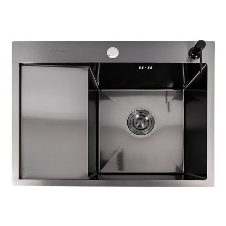 Мойка кухонная нержавеющая сталь PVD черная для кухни VALESO CM 65*50 R DÉCOR Handmade 3.0/0.8