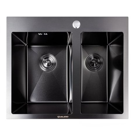 Мойка кухонная нержавеющая сталь PVD черная на две чаши для кухни VALESO 60*50D Handmade 3.0/0.8
