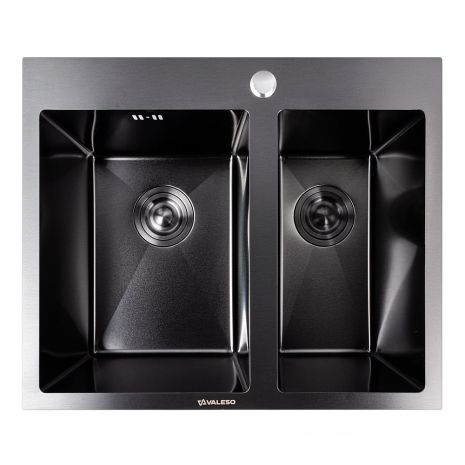 Мойка кухонная нержавеющая сталь PVD черная на две чаши для кухни VALESO 60*50D Handmade 3.0/0.8
