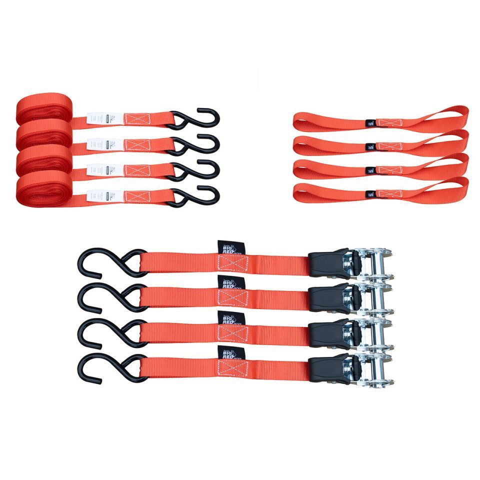 Набор стяжных ремней с храповым механизмом, S-крюками и защитными петлями (Soft Loops) 4 шт., 680 кг TORIN TRZD-RL Набор стяжных ремней с храповым механизмом, S-крюками и защитными петлями (Soft Loops) 4 шт., 680 кг TORIN TRZD-RL