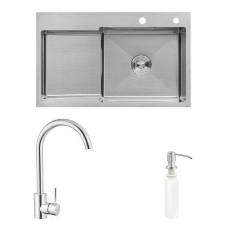 Комплект кухонна мийка Kroner Gebürstet-7848RHM + змішувач Edelstahl Klassisch-ESG035 + дозатор Spender-016