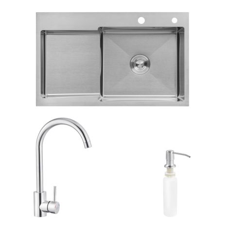 Комплект кухонна мийка Kroner Gebürstet-7848RHM + змішувач Edelstahl Klassisch-ESG035 + дозатор Spender-016